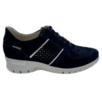 Mephisto Mobils Ergonomic Manon Perf sneaker in pelle scamosciata blu scuro finemente traforata. Lo Shock-Absorber riduce al minimo gli urti