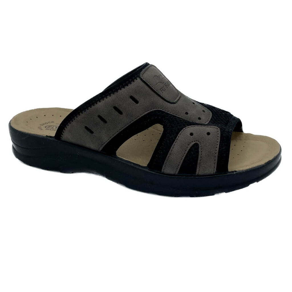Fly Flot ciabatta S5140KB in morbida microfibra. Sottopiede in evopel anatomico con anti shock. Suola in poliuretano alta 4 cm. Made in Italy