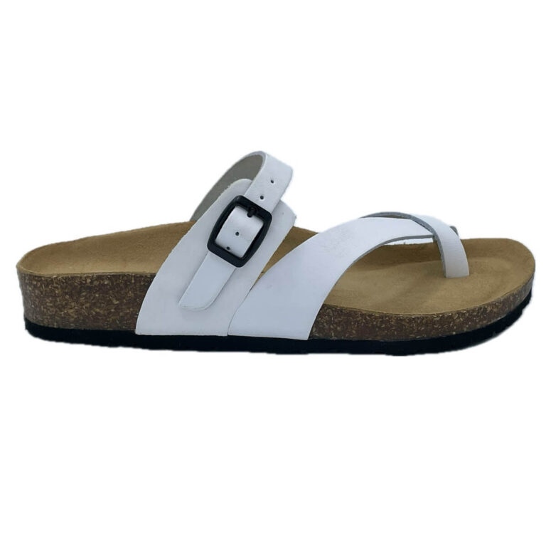 BioNatura ciabatta infradito 11 A 456 pelle bianca Cinturino regolabile con fibbia. Sottopiede imbottito in pelle. Altezza 3 cm Suola Vibram. Made in Italy