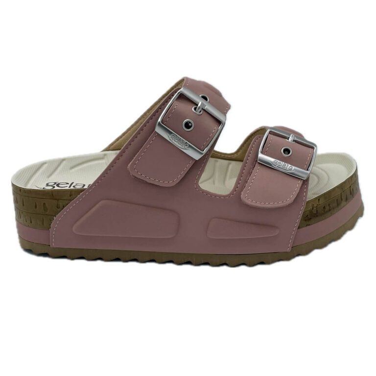 Gelattto Woodstock Altea con doppia fascia regolabile a strappo. Il plantare anatomico è dotato di goccia metatarsale. Suola antiscivolo Zeppa 4,5 cm