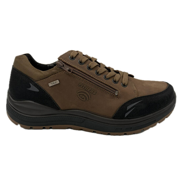 G Comfort Sneaker Impermeabile con Zip pelle marrone con cerniera laterale. Plantare estraibile. Suola in gomma antiscivolo. Larghezza H pianta larga.